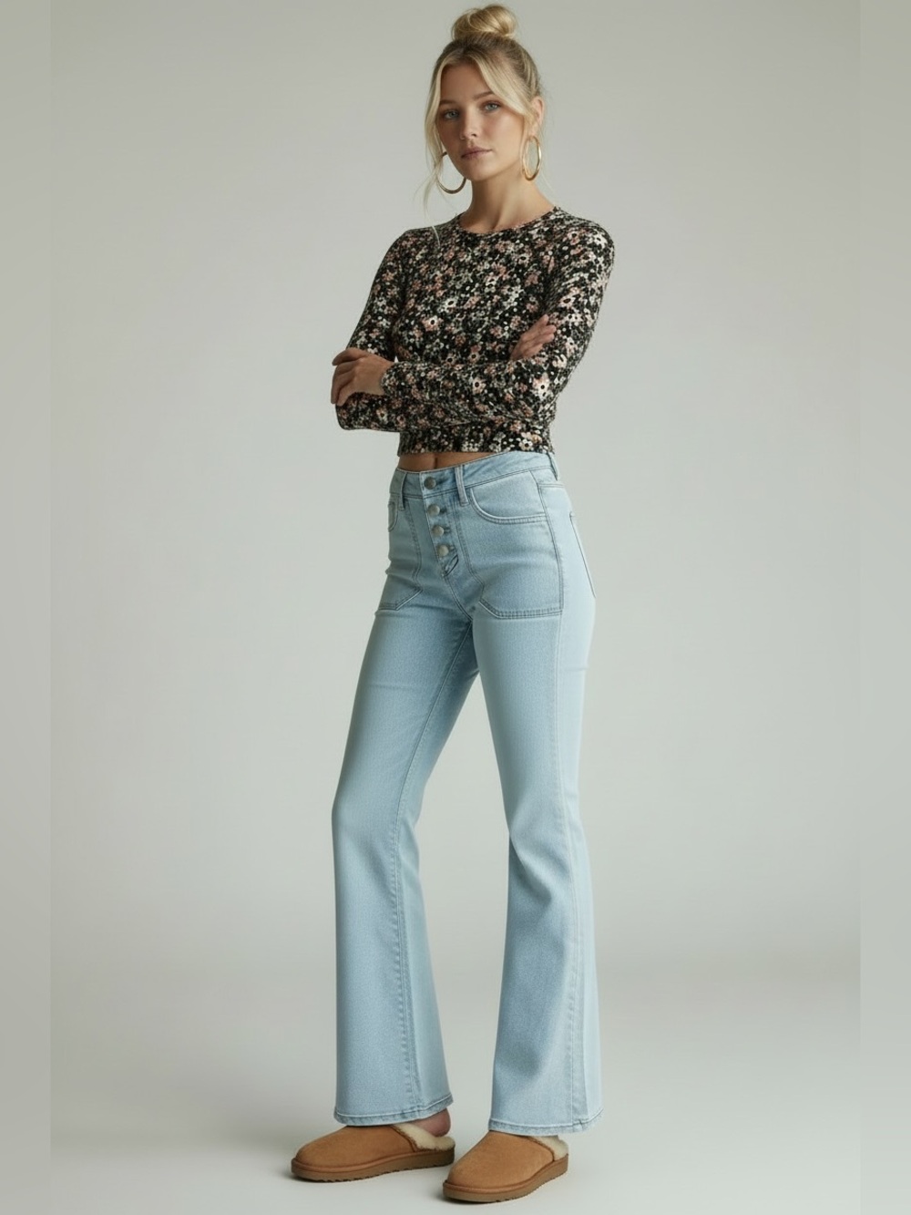 Wild Fable Floral Ribbed Long Sleeve Crew Neck Top. Size Xs.